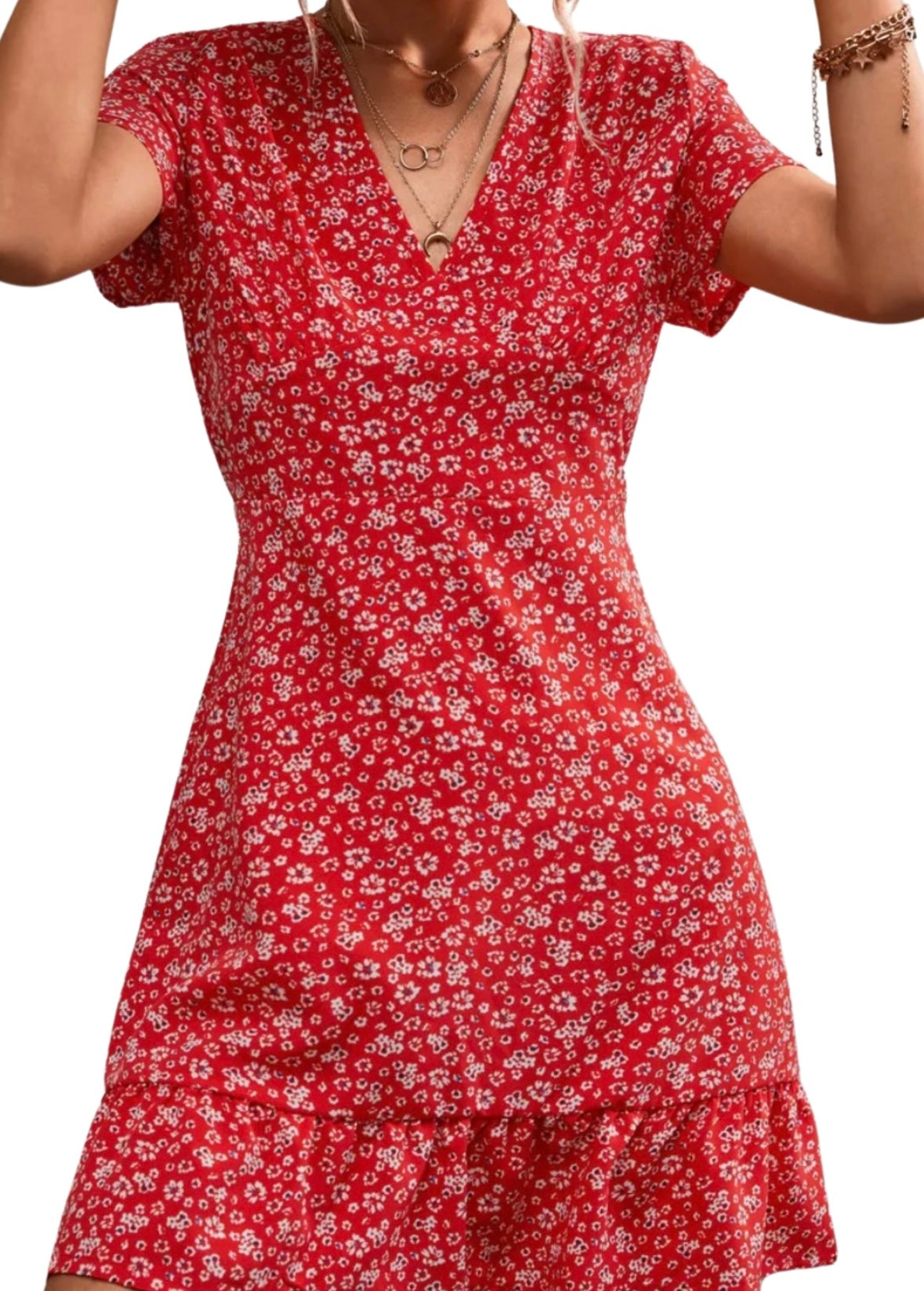 Beach Lightweight Dress, Red, Blue or Black Floral Short Sleeve Deep V-Neck Dress, Cover-Up Dress