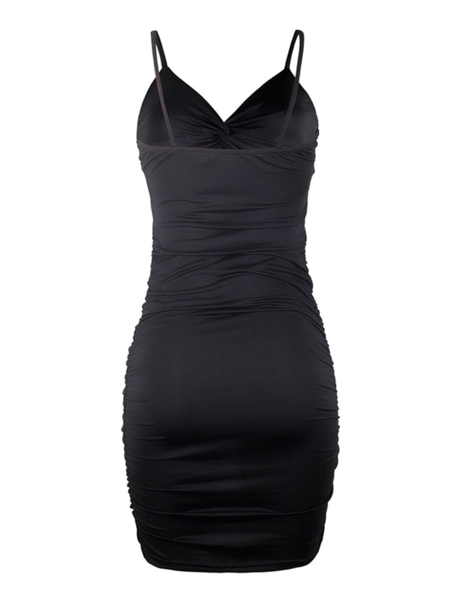 Spaghetti Strap Sexy Ruched Black Dress, From Dinner to Party Dress, Summer Dress, Ruched allows for adjustable length