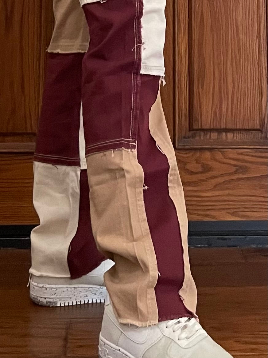 High Rise Slim Fit Brown Patchwork Jeans