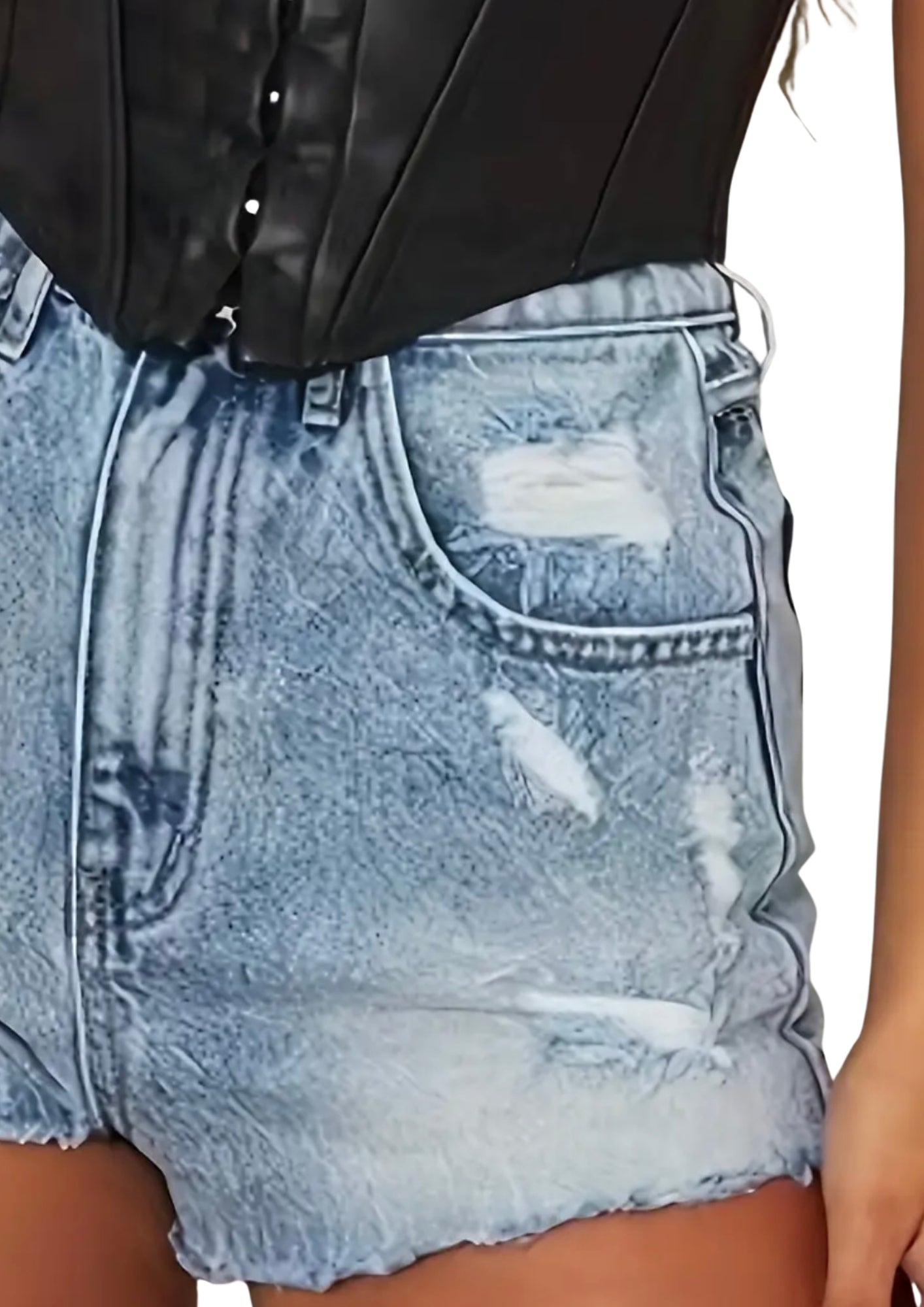 Women's Ripped Raw Hem Distressed Denim Shorts - Streetwear Washed Denim