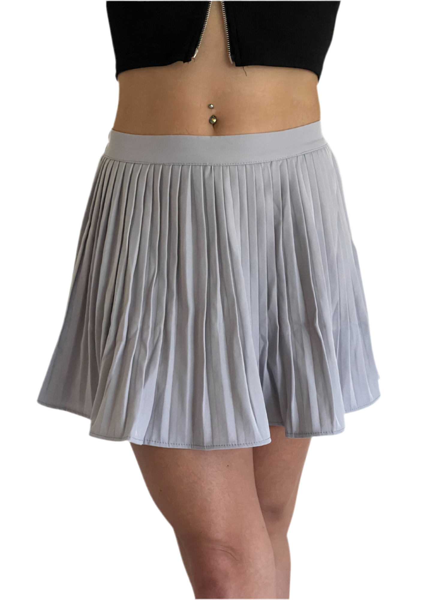 Pretty in Pleats Gray Ruffle Elastic Waist Mini Skirt, Summer Skirts