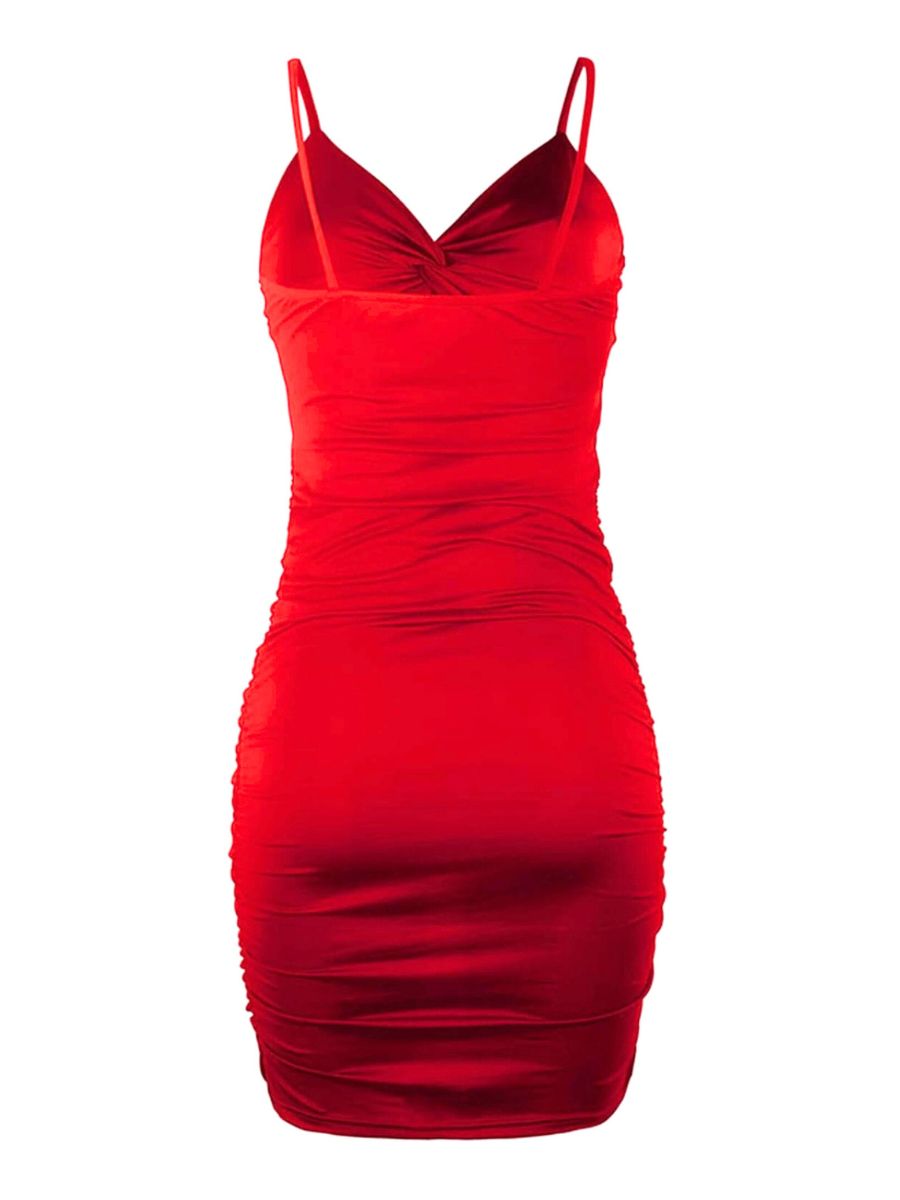 Spaghetti Strap Sexy Ruched Red Dress, From Dinner to Party Dress, Ruched allows for adjustable length