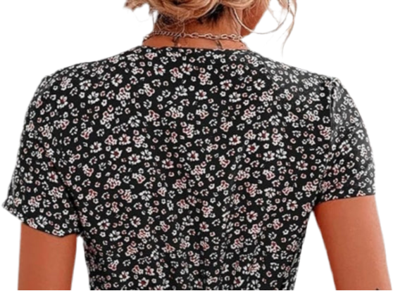 Beach Lightweight Dress, Red, Blue or Black Floral Short Sleeve Deep V-Neck Dress, Cover-Up Dress