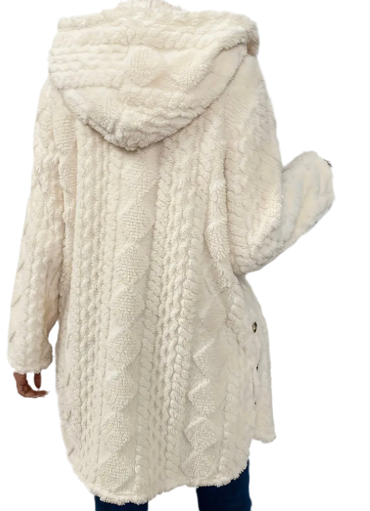 Solid Button Up Hooded Teddy Coat, Elegant Long Sleeve Split Side Faux Fur Outwear Jacket,Women's Clothing, Teddy Winter and Spring Jackets Womenswear Comfort, Cozy Plush Fuzzy Sherpa Faux Shearling Coat