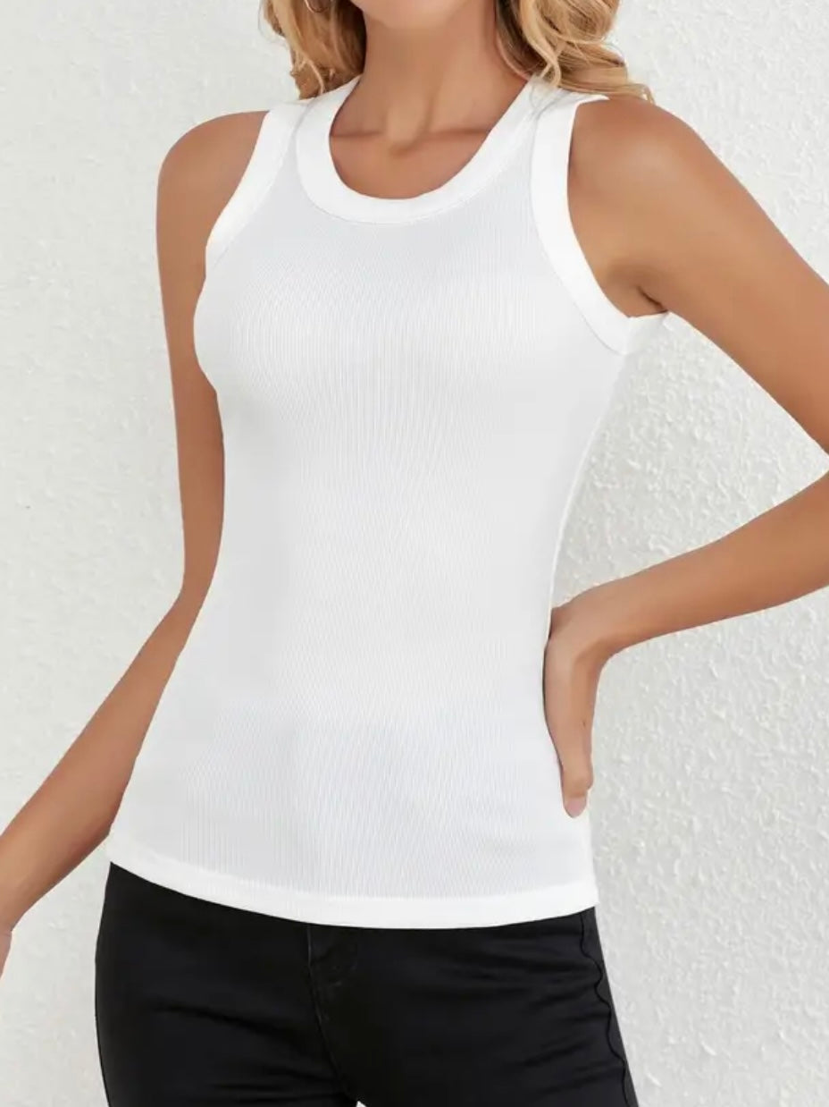 Solid Slim Crew Neck Tank Top, Casual Sleeveless Fit Tank Top For Summer, Women's Clothing