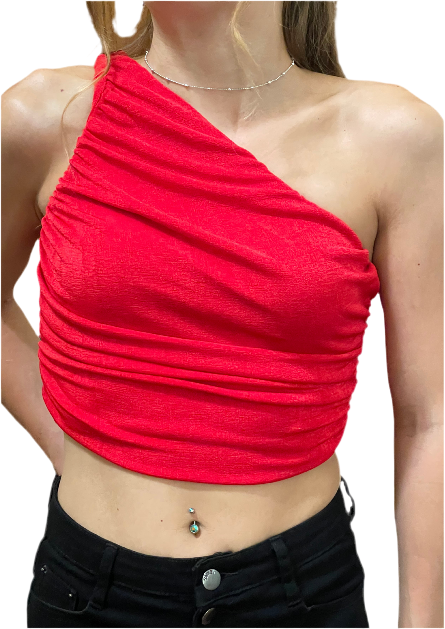 Red One Shoulder Ruched Crop Top
