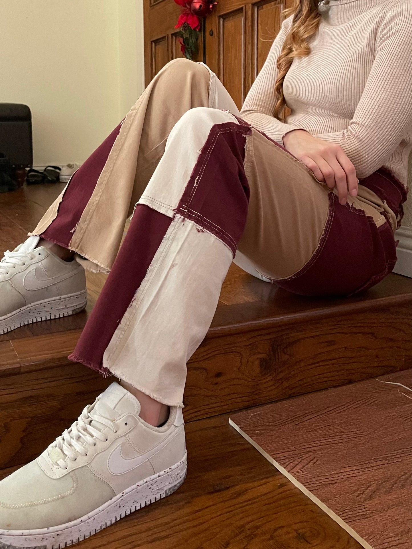 High Rise Slim Fit Brown Patchwork Jeans