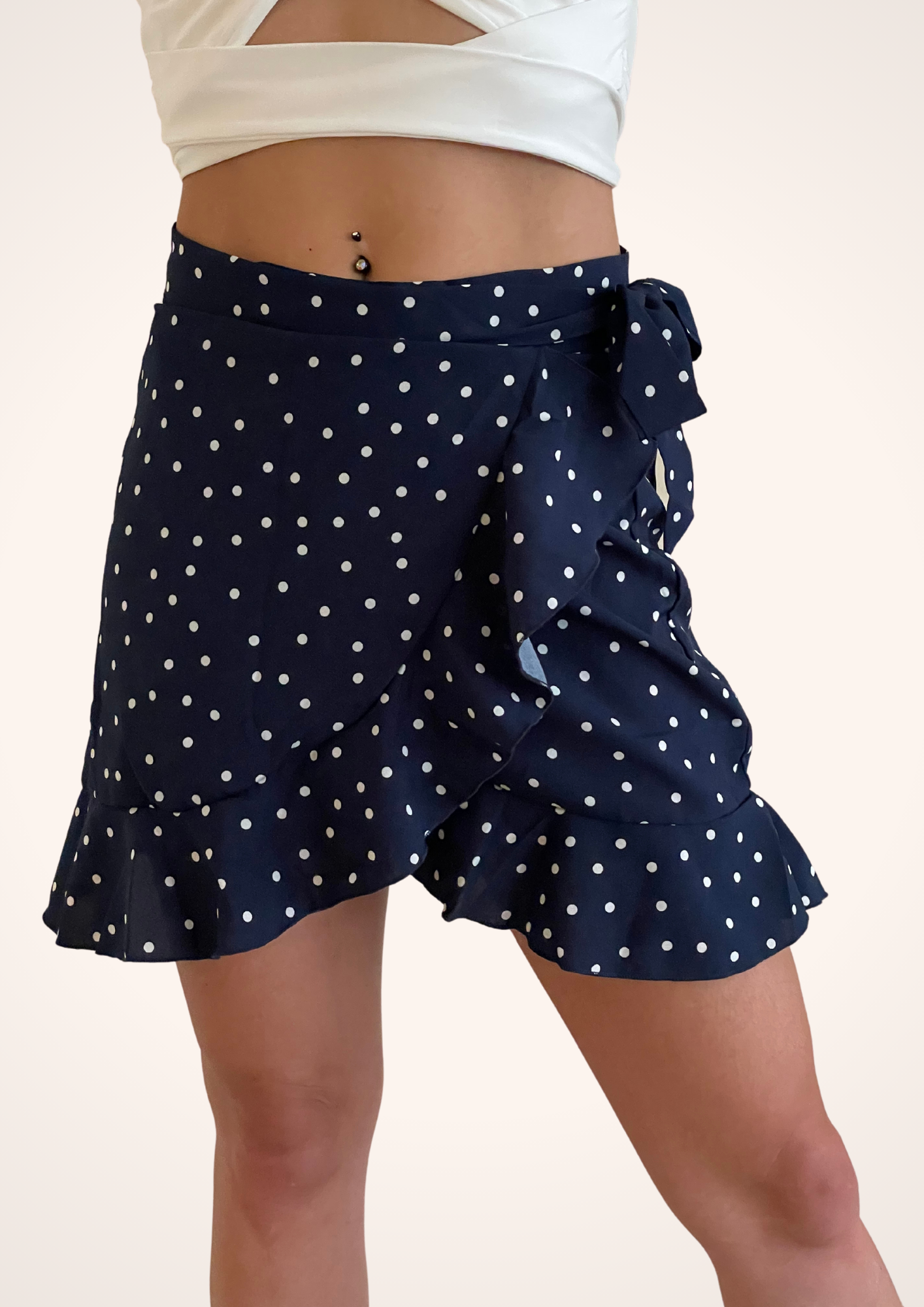 Blue Polka Dot Ruffled Wrap Skirt, Summer Skirts