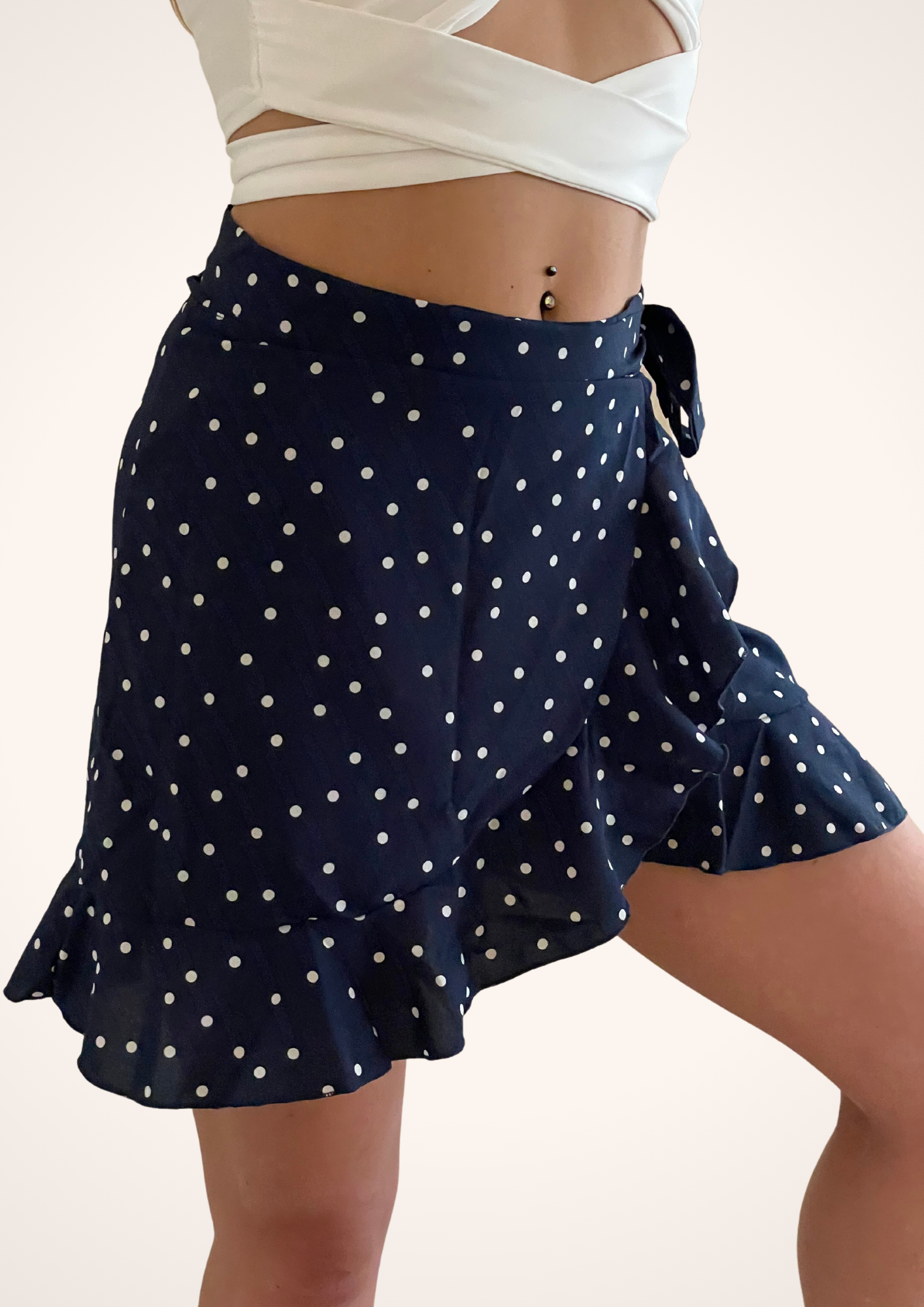 Blue Polka Dot Ruffled Wrap Skirt, Summer Skirts