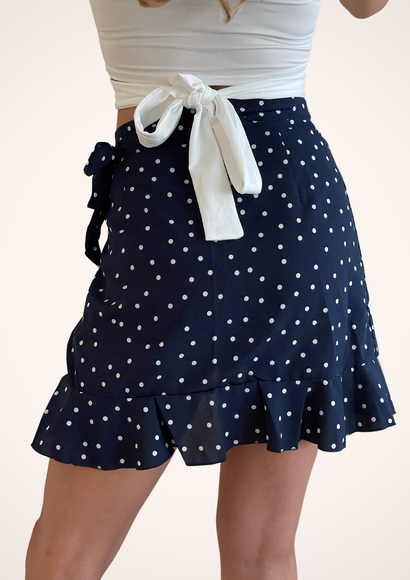 Blue Polka Dot Ruffled Wrap Skirt, Summer Skirts