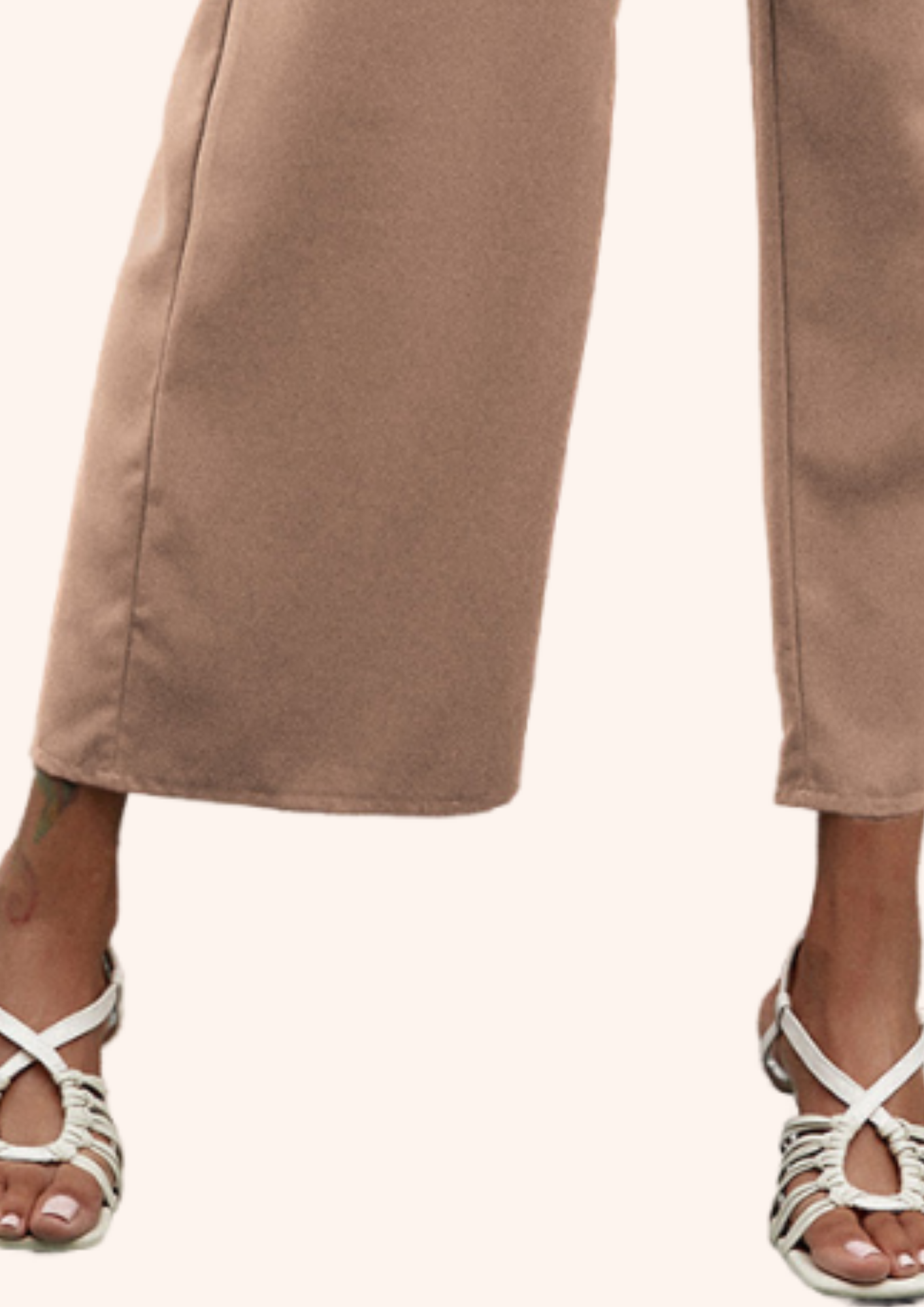 High Waisted Belted Wide Leg Pants in Beige