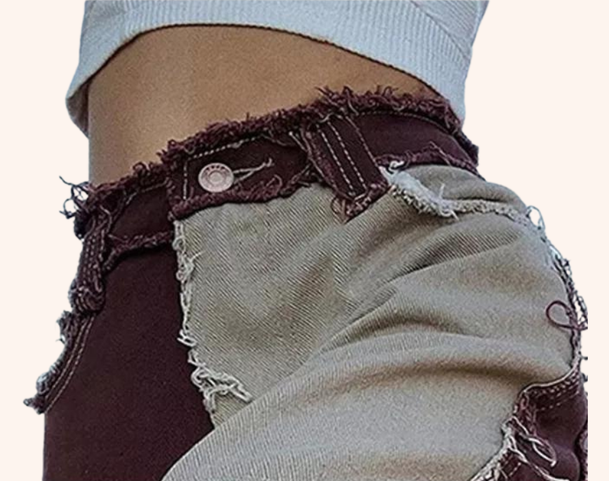 High Rise Slim Fit Brown Patchwork Jeans