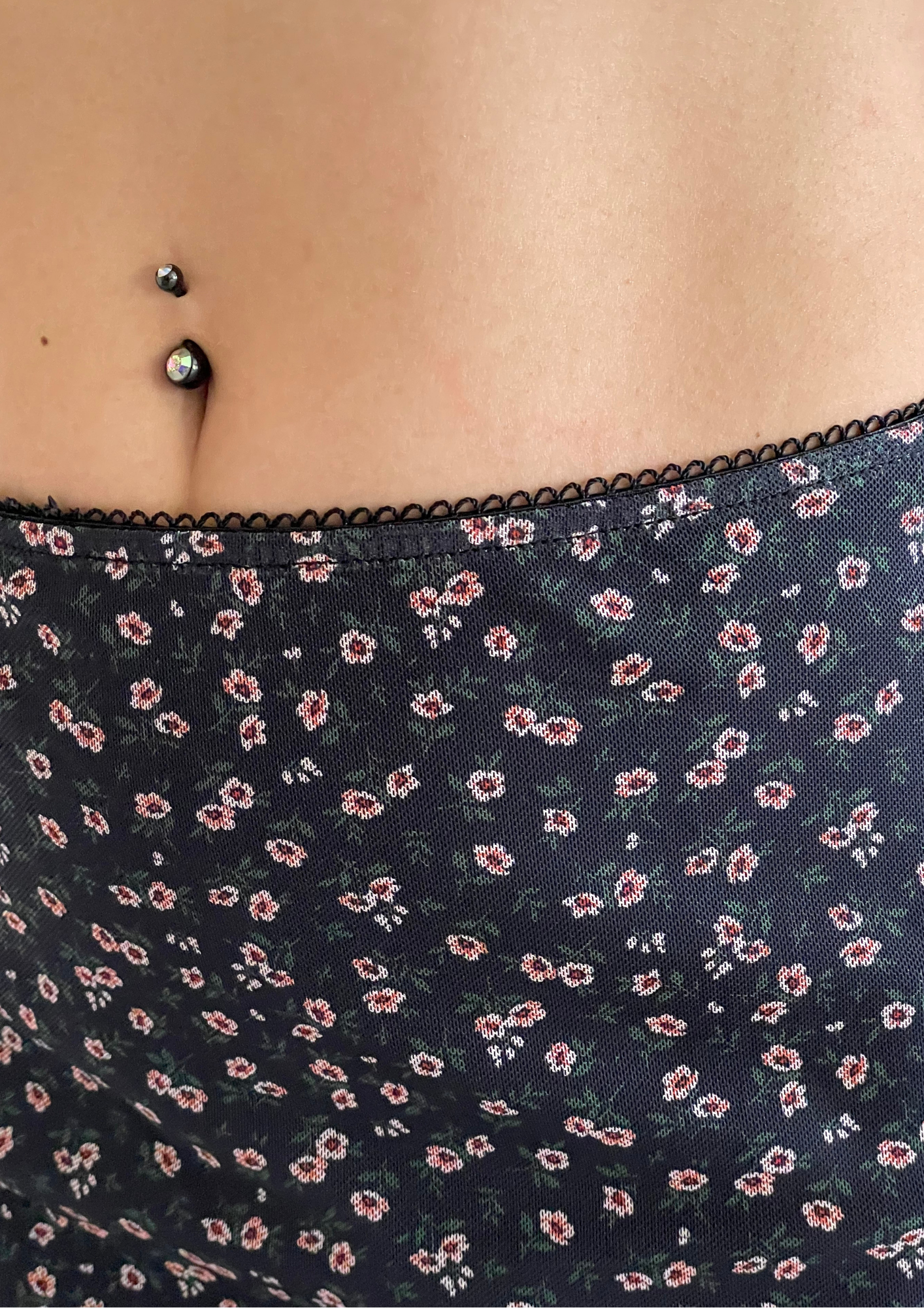 Y2K Floral Print High Waist Bodycon Navy Blue Mini Skirt