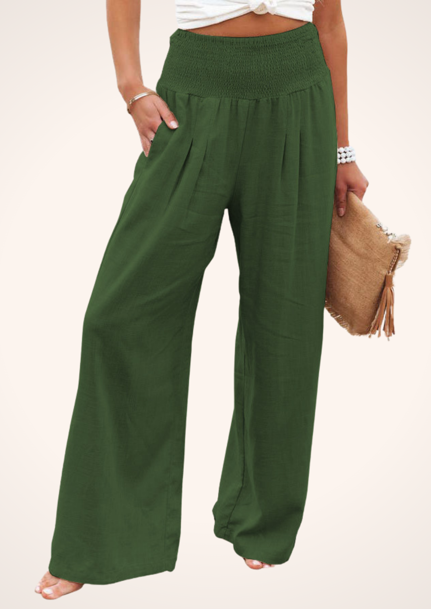 Breezy Green High Waisted Wide Leg Pants