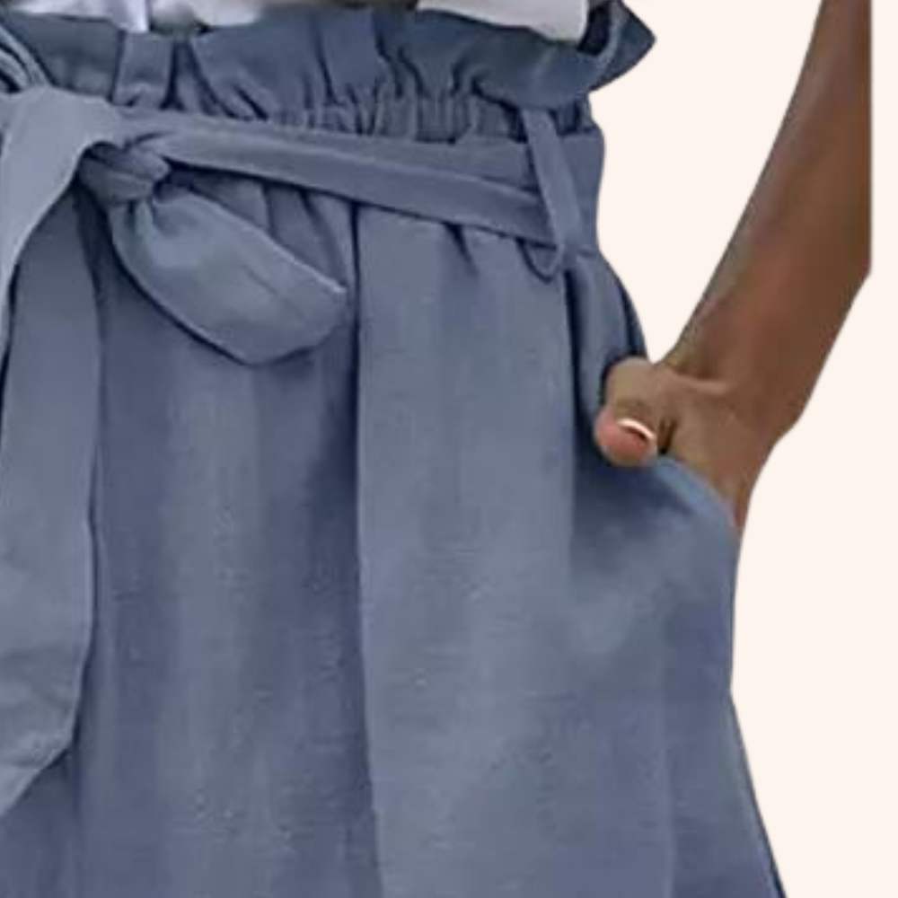 Tie Waist Shorts with Slanted Pockets in Blue