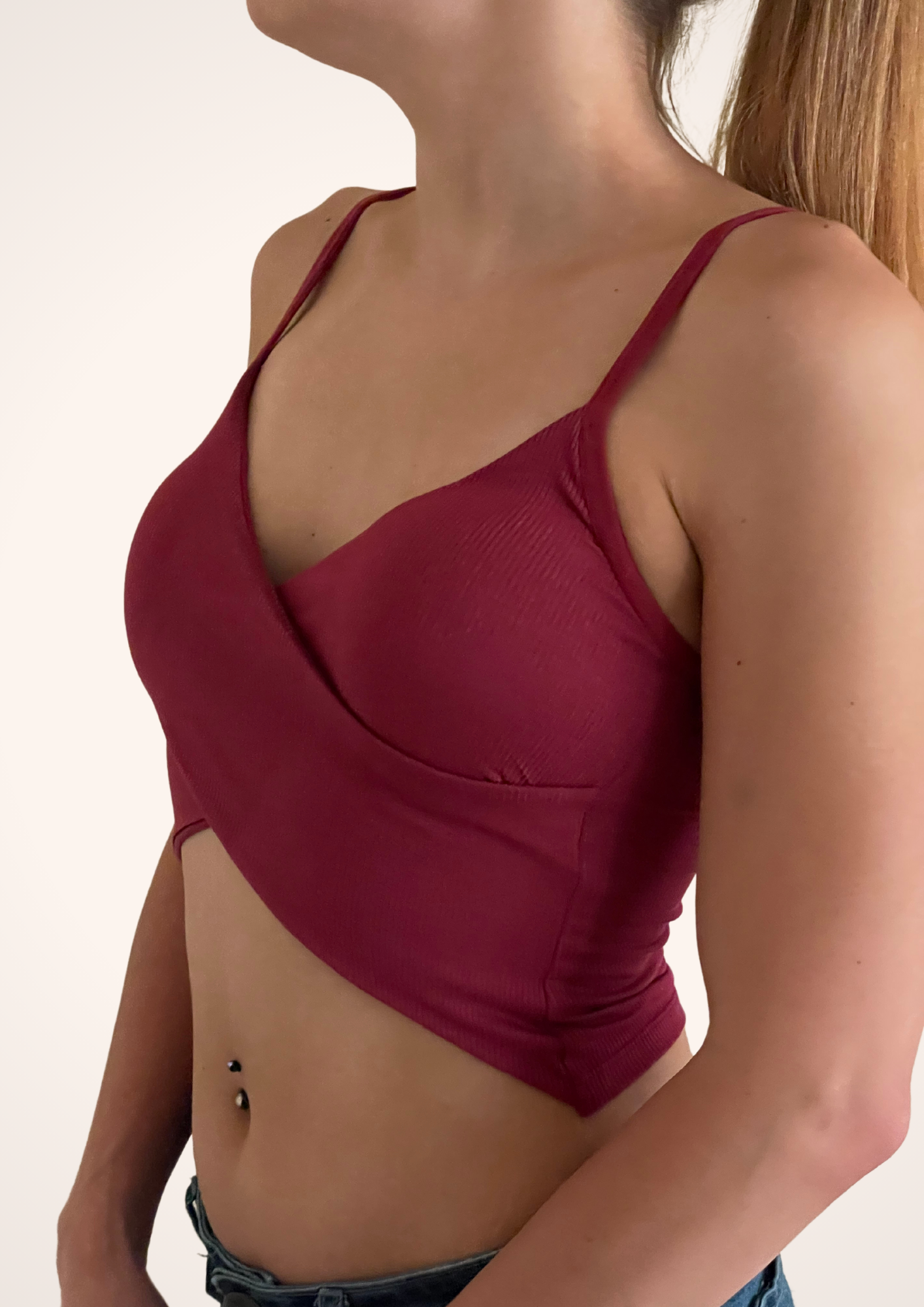 Cross Wrap Padded Camisole Crop Top in Red