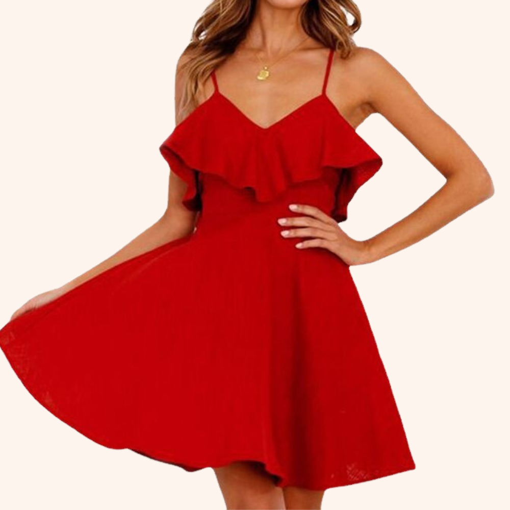 Roses are Red Cross Back Ruffles V Neck Mini Dress
