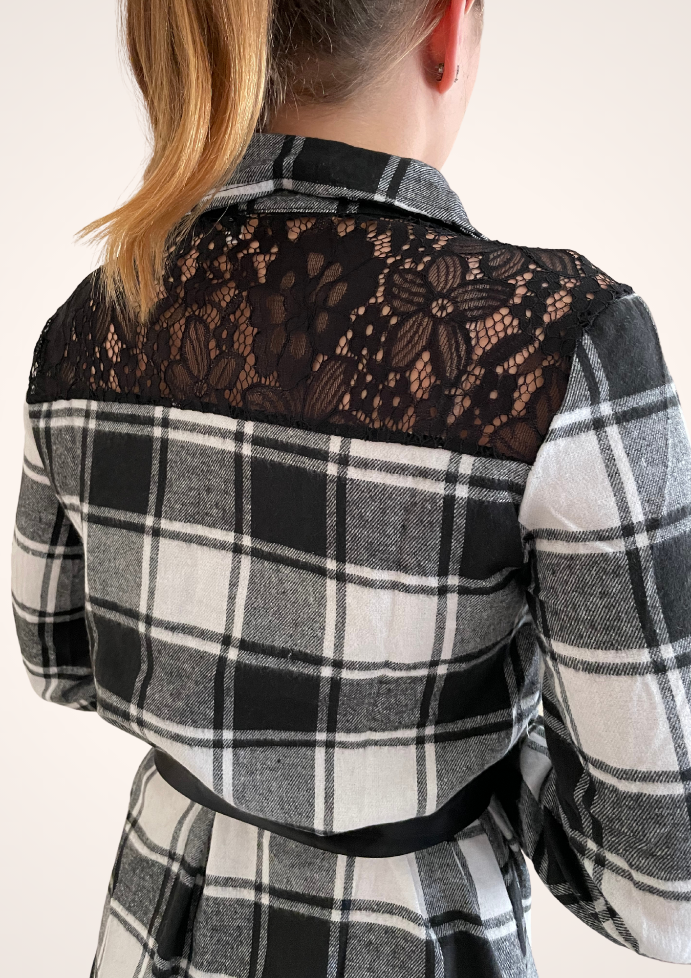 Perfectly Plaid Black and White Long Sleeve Belted Dress
