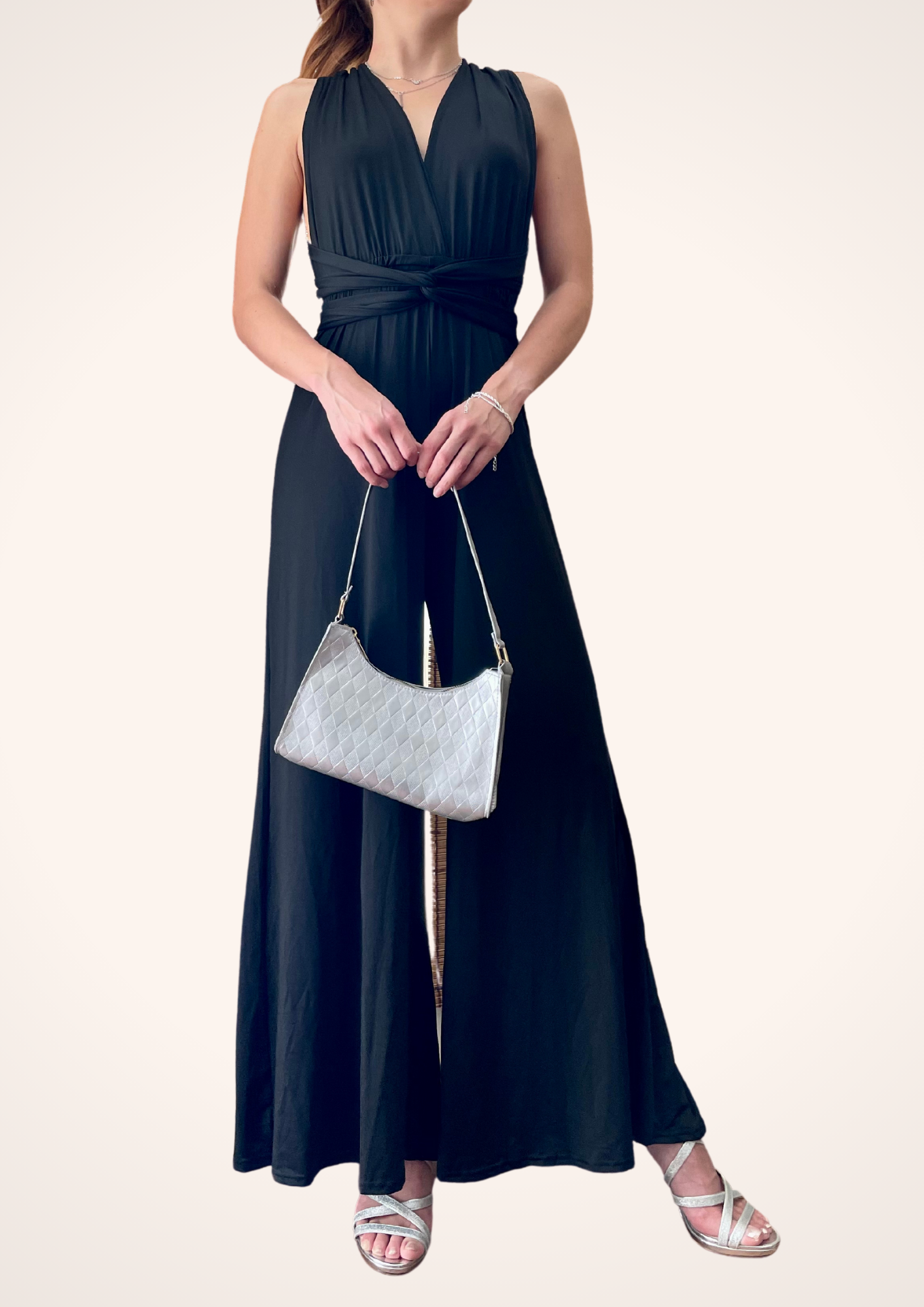 Twist Front Open Back Black Jumpsuit