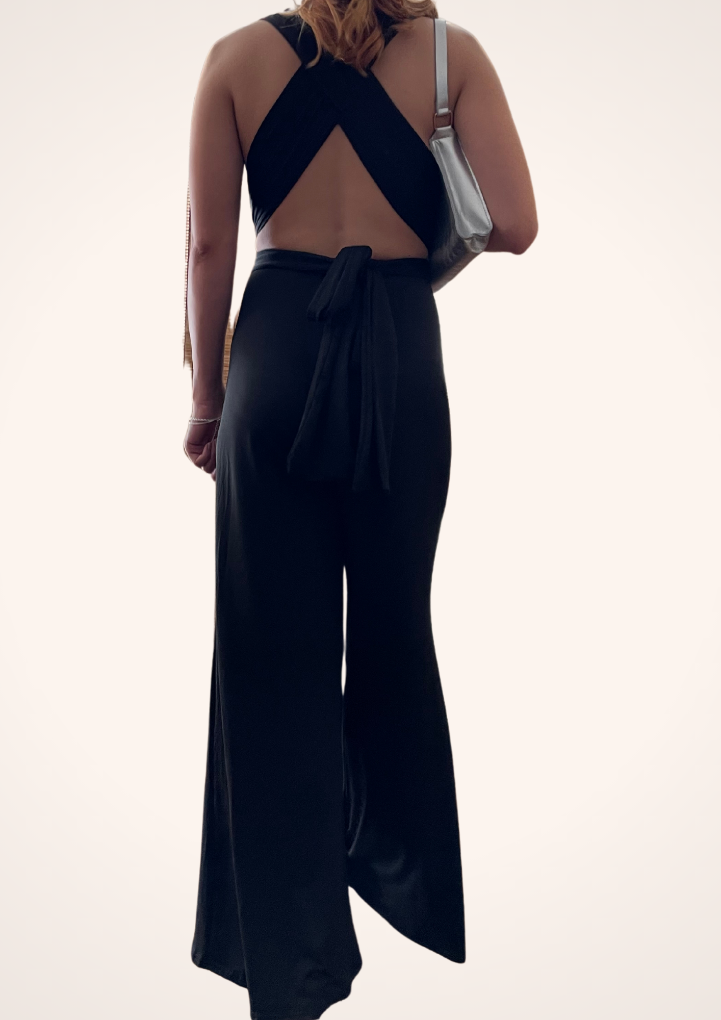 Twist Front Open Back Black Jumpsuit