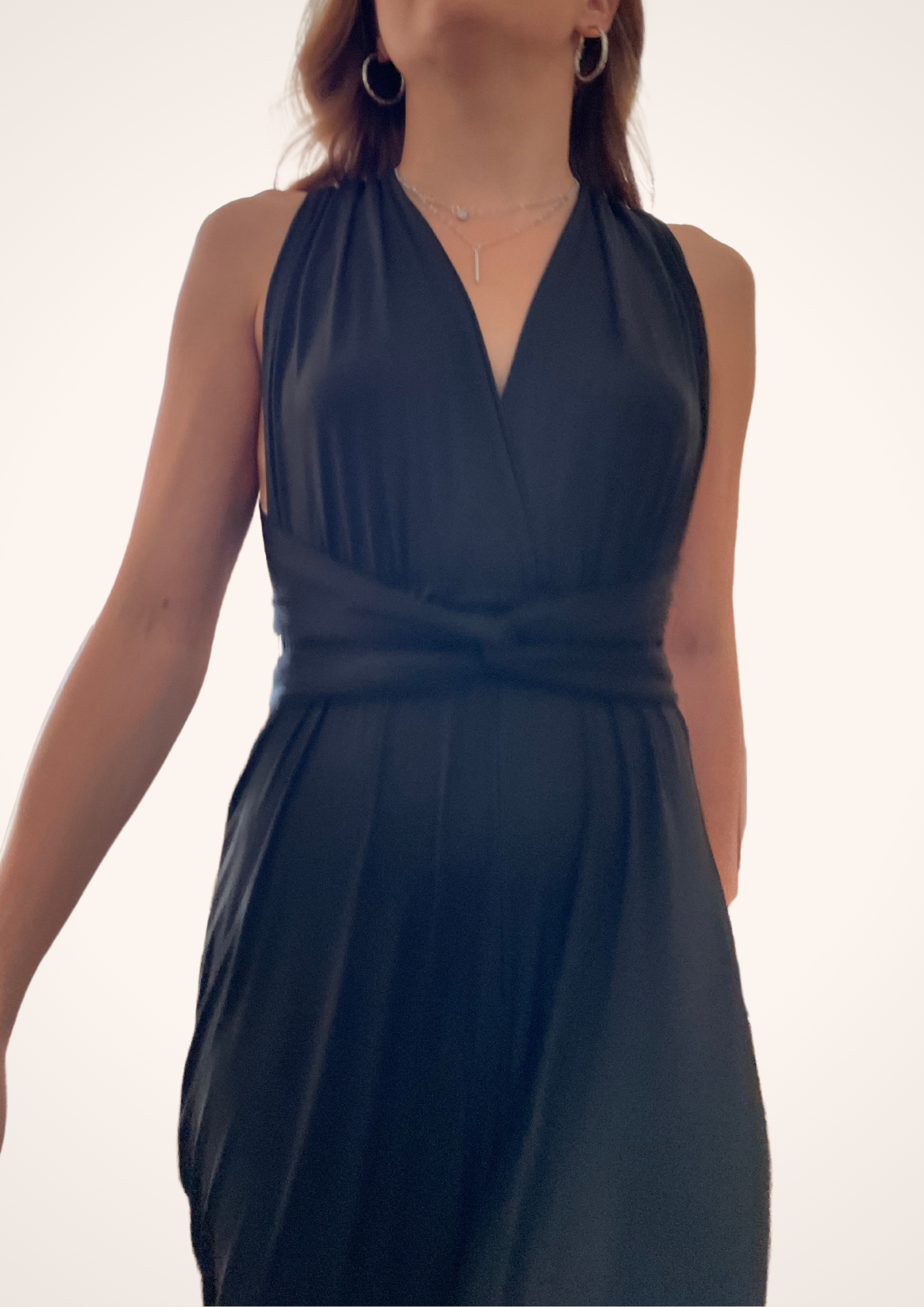 Twist Front Open Back Black Jumpsuit