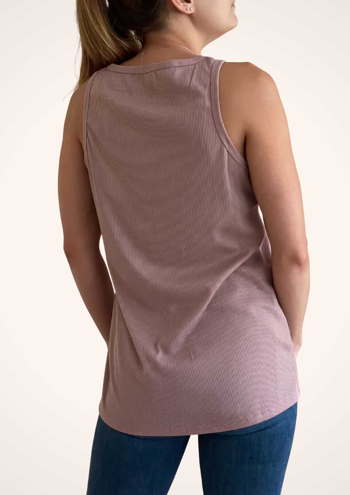 Pink V Neck Ribbed Knit Sleeveless Henley Tank Top with Buttons