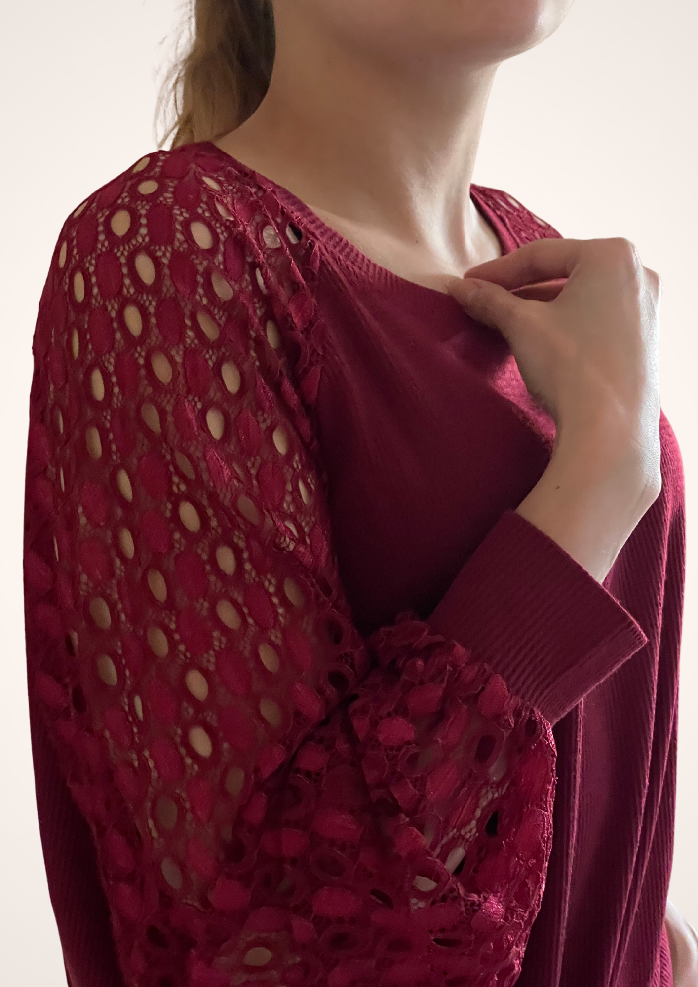Lace Wine Red Long Sleeve Top
