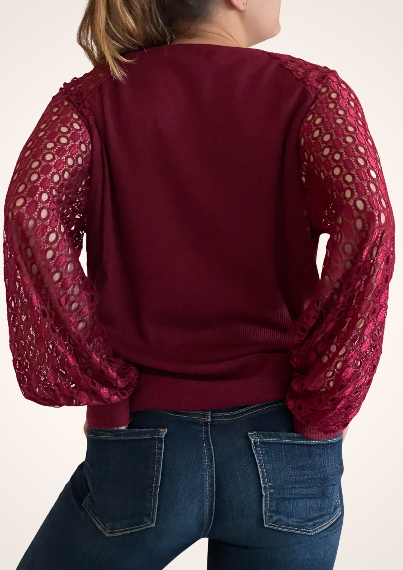 Lace Wine Red Long Sleeve Top
