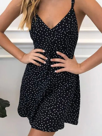 CLEARANCE! Women's Black Fashion Sleeveless Polka Dot V-Neck Dress Cami Mini Backless