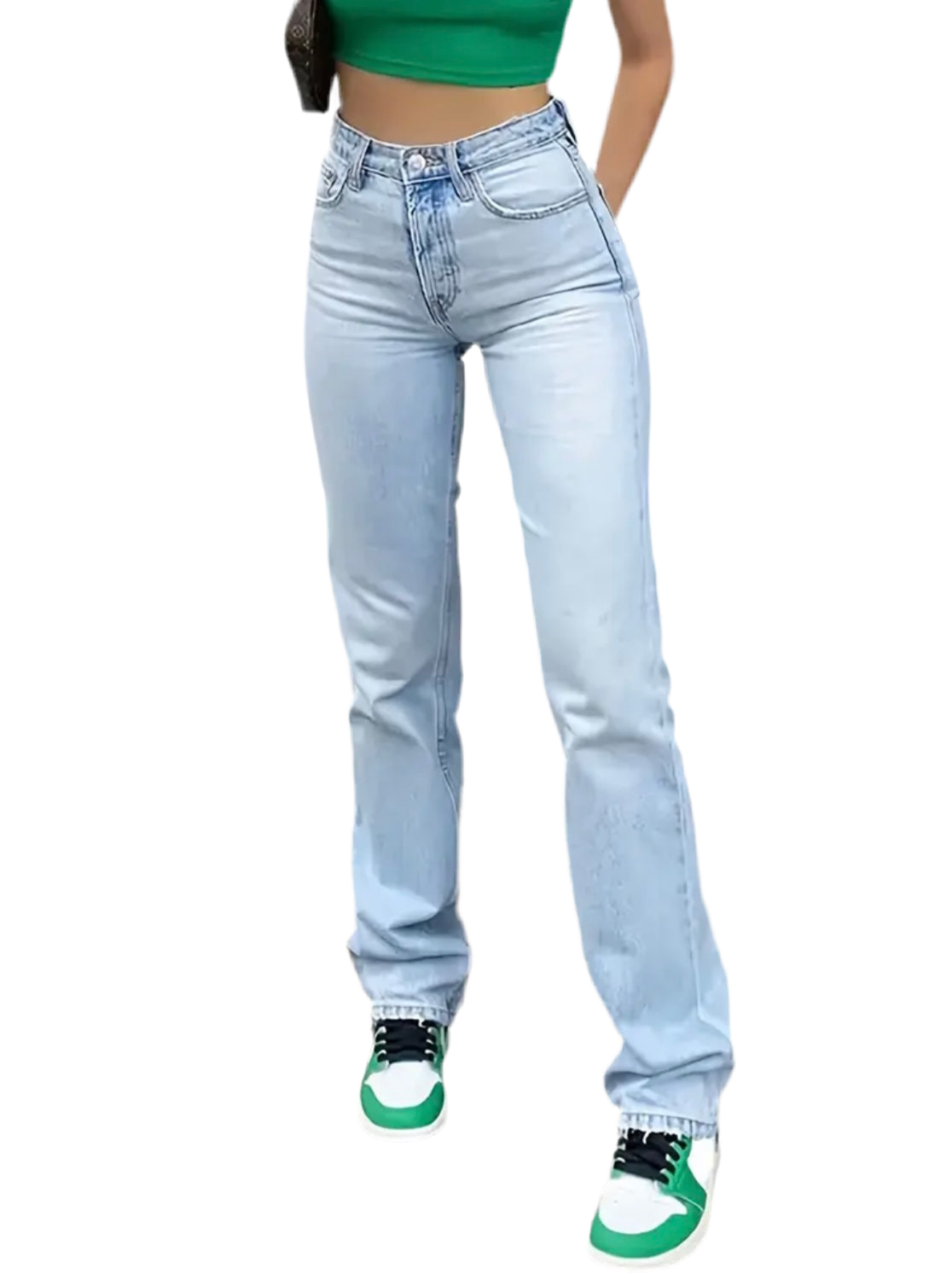 High Waist Light Washed Straight Jeans, Slash Pocket Casual Loose Fit Denim Pants, Women's Denim Jeans & Clothing