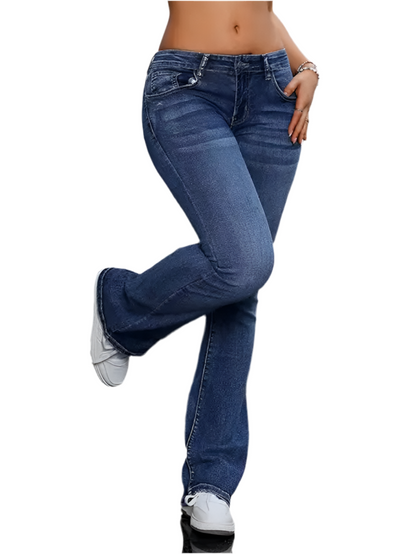 Low-Rise Slim Bootcut Flared Jeans - Soft Stretchy Denim, Comfortable Trendy Fall & Winter Fashion, Casual Street Style, 90s Womenswear