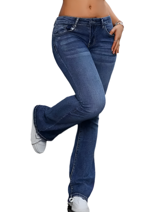 Long Length Flared Jeans - Soft Stretchy Denim, Comfortable Trendy All Season Fashion, Casual Street Style, 90s Womenswear
