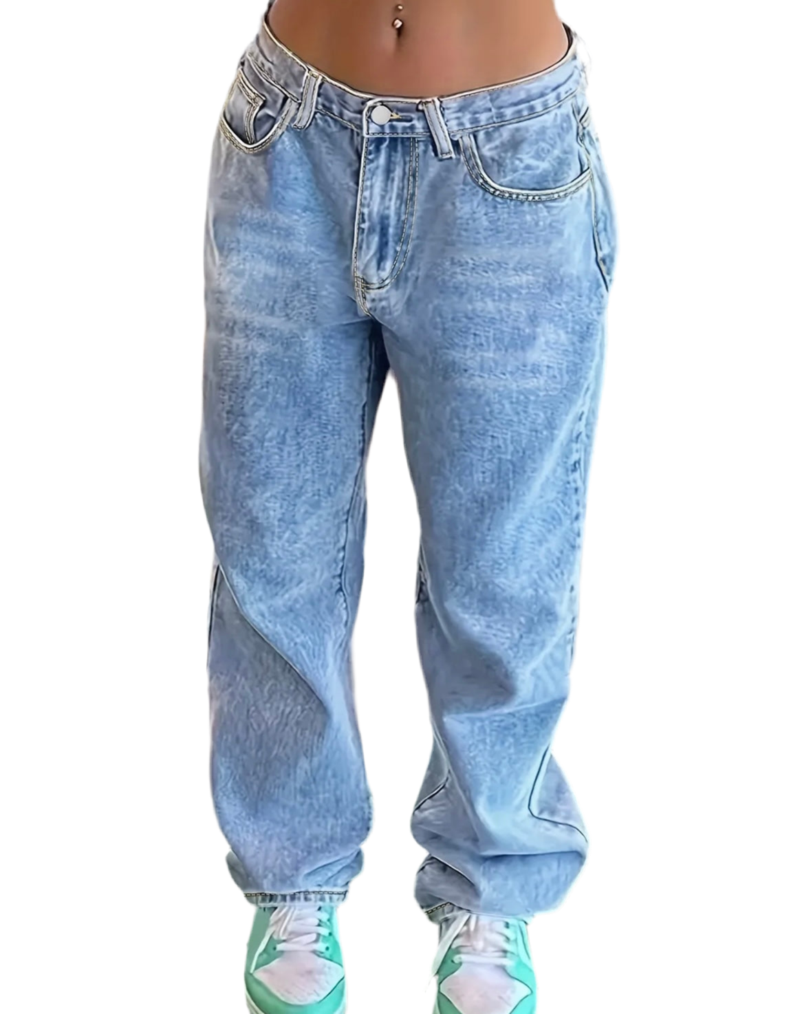 Loose Fit Baggy Denim Jeans, Mid Rise Washed Blue Y2K Streetwear Denim Pants, Women's and Girl’s Denim Jeans & Clothing