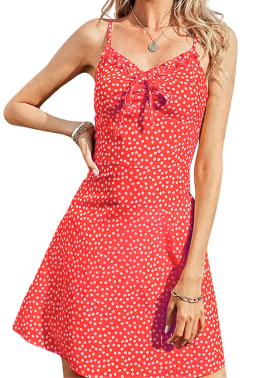 CLEARANCE! Front Tie Floral Red Dress