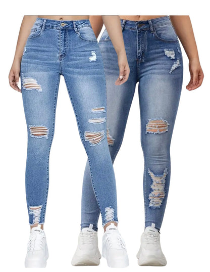 Ripped Holes Skinny Jeans, High Rise, Slim Fit Stretchy Tight Jeans, Women's Denim Jeans & Clothing