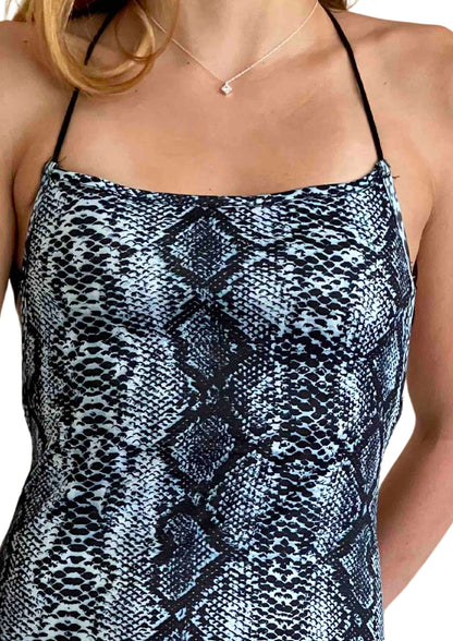 Blue Snake Print Bodycon Mini Dress