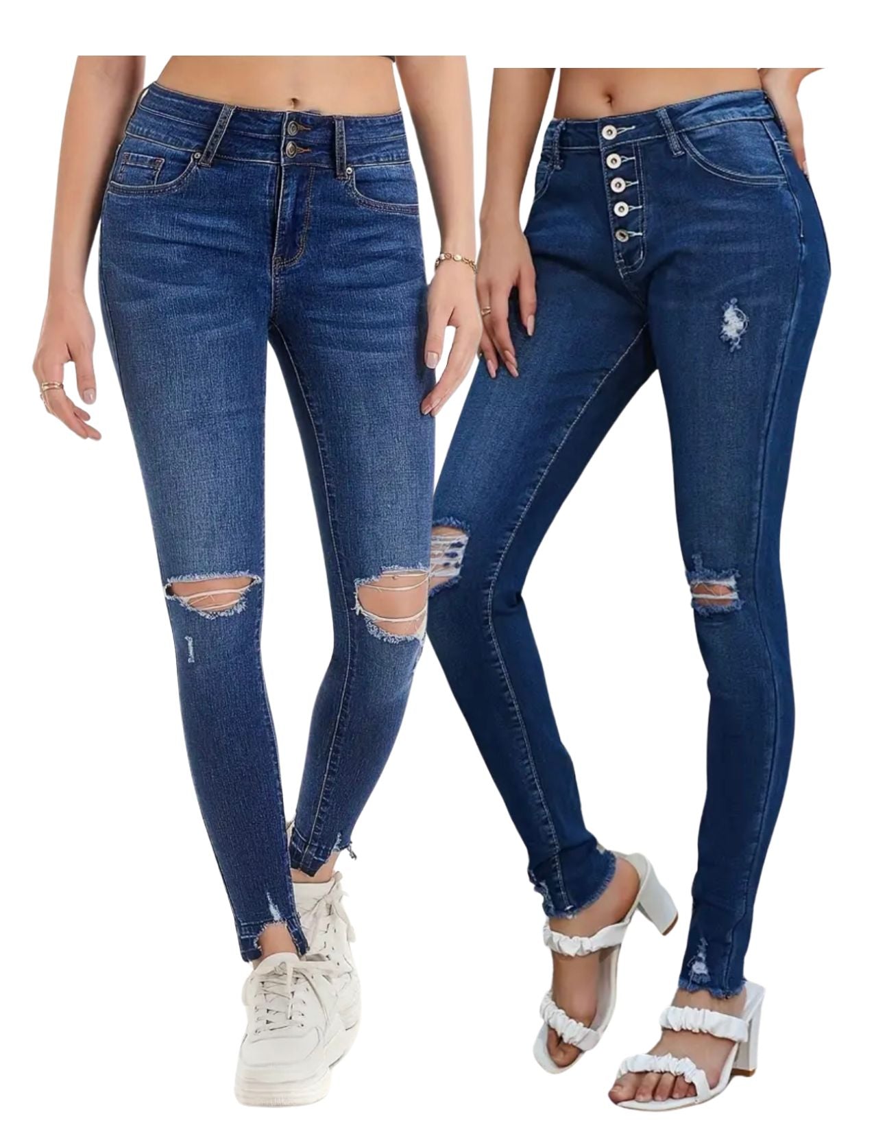 Ripped Distressed Skinny Jeans, High Rise, Slim Fit Stretchy Tight Jeans, Women's Denim Jeans & Clothing