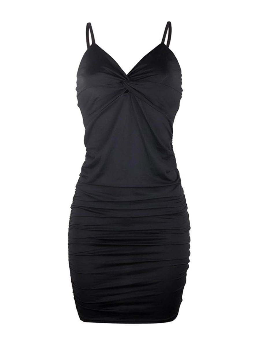 Women's NYE Spaghetti Strap Sexy Ruched Low Back Black Dress SoCal Lit Women's NYE Spaghetti Strap Sexy Ruched Low Back Black Dress SoCal Lit