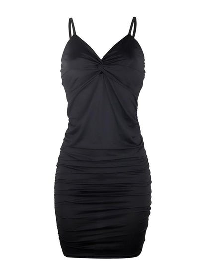 Women's NYE Spaghetti Strap Sexy Ruched Low Back Black Dress SoCal Lit Women's NYE Spaghetti Strap Sexy Ruched Low Back Black Dress SoCal Lit