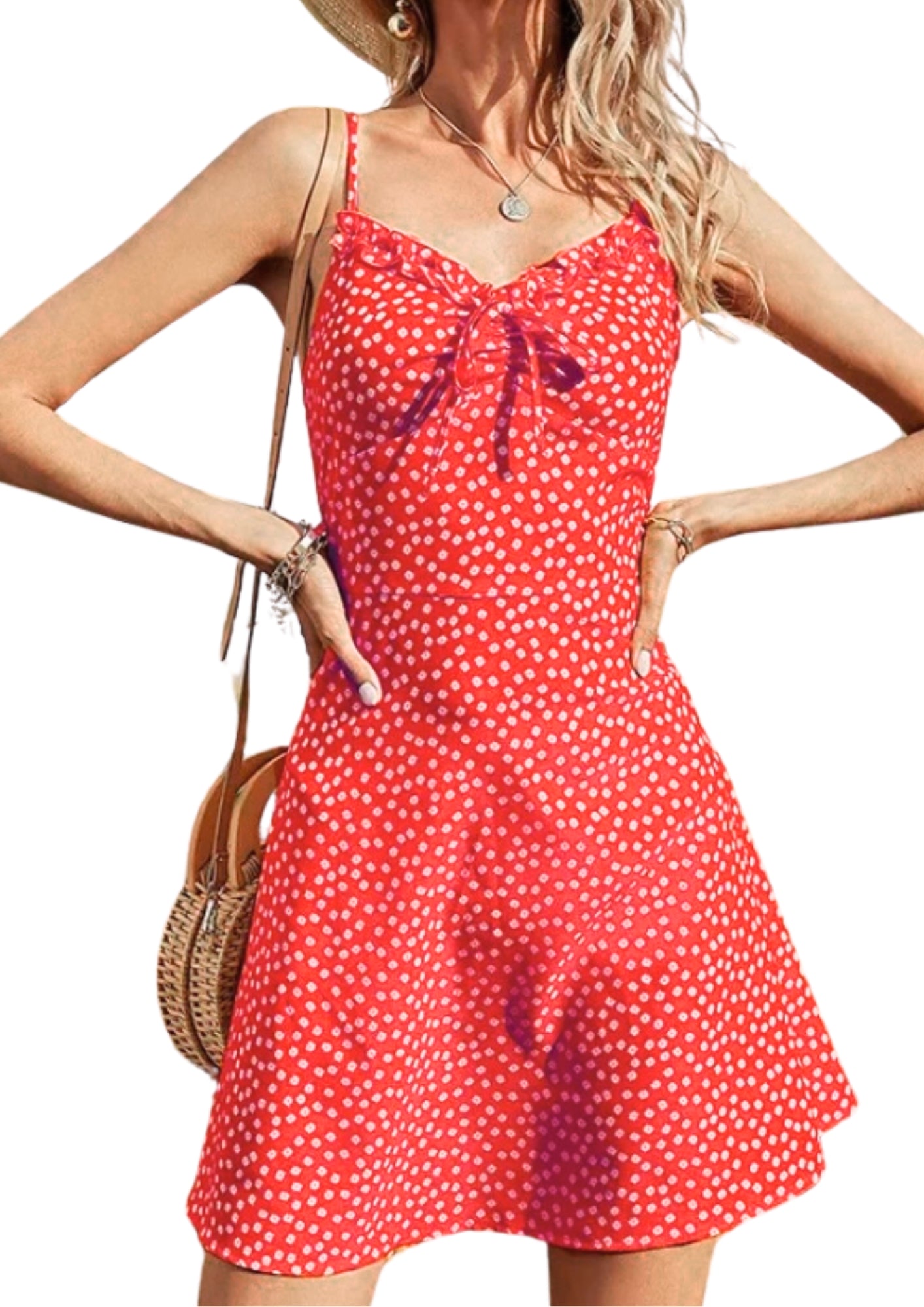 CLEARANCE! Front Tie Floral Red Dress