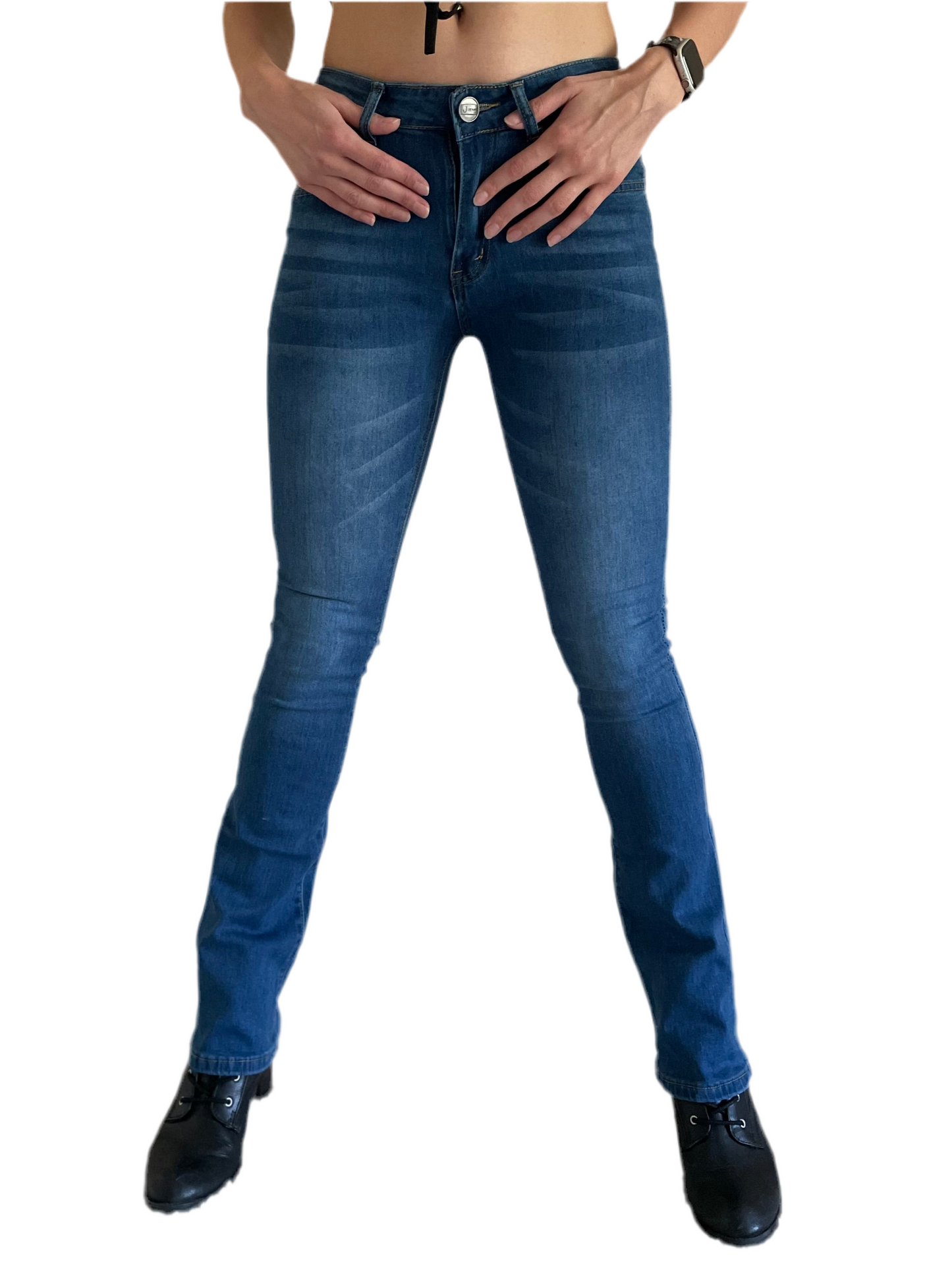 Low Rise Skinny Bootcut Jeans in Dark Blue Denim