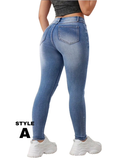 Ripped Holes Skinny Jeans, High Rise, Slim Fit Stretchy Tight Jeans, Women's Denim Jeans & Clothing