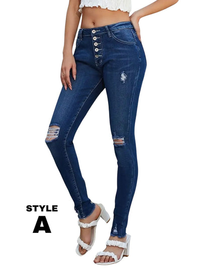 Ripped Distressed Skinny Jeans, High Rise, Slim Fit Stretchy Tight Jeans, Women's Denim Jeans & Clothing