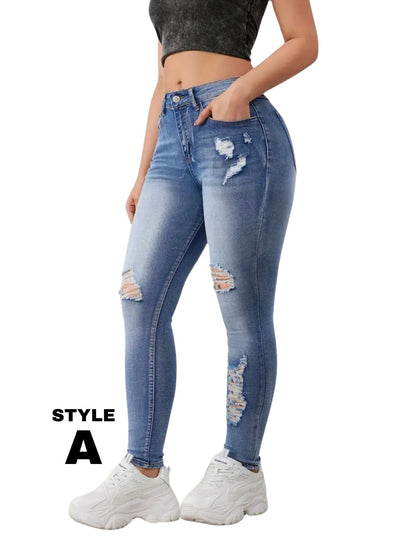 Ripped Holes Skinny Jeans, High Rise, Slim Fit Stretchy Tight Jeans, Women's Denim Jeans & Clothing