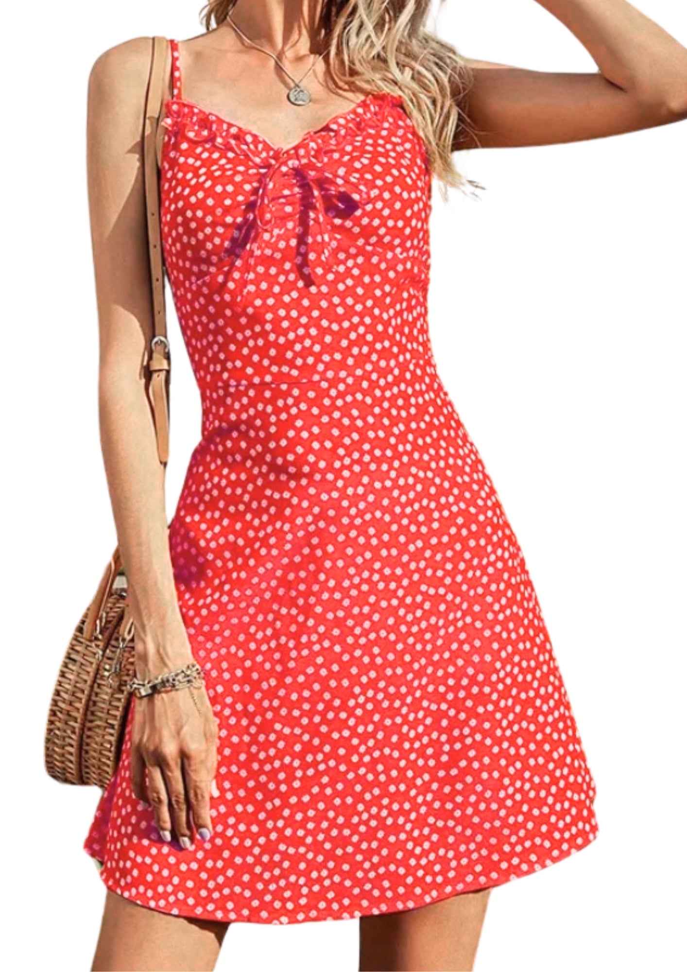 CLEARANCE! Front Tie Floral Red Dress