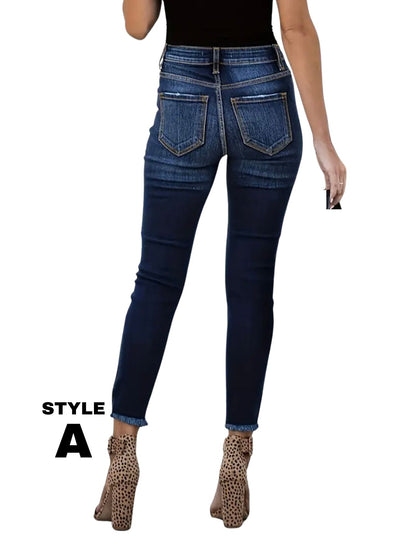 Ripped Distressed Skinny Jeans, High Rise, Slim Fit Stretchy Tight Jeans, Women's Denim Jeans & Clothing