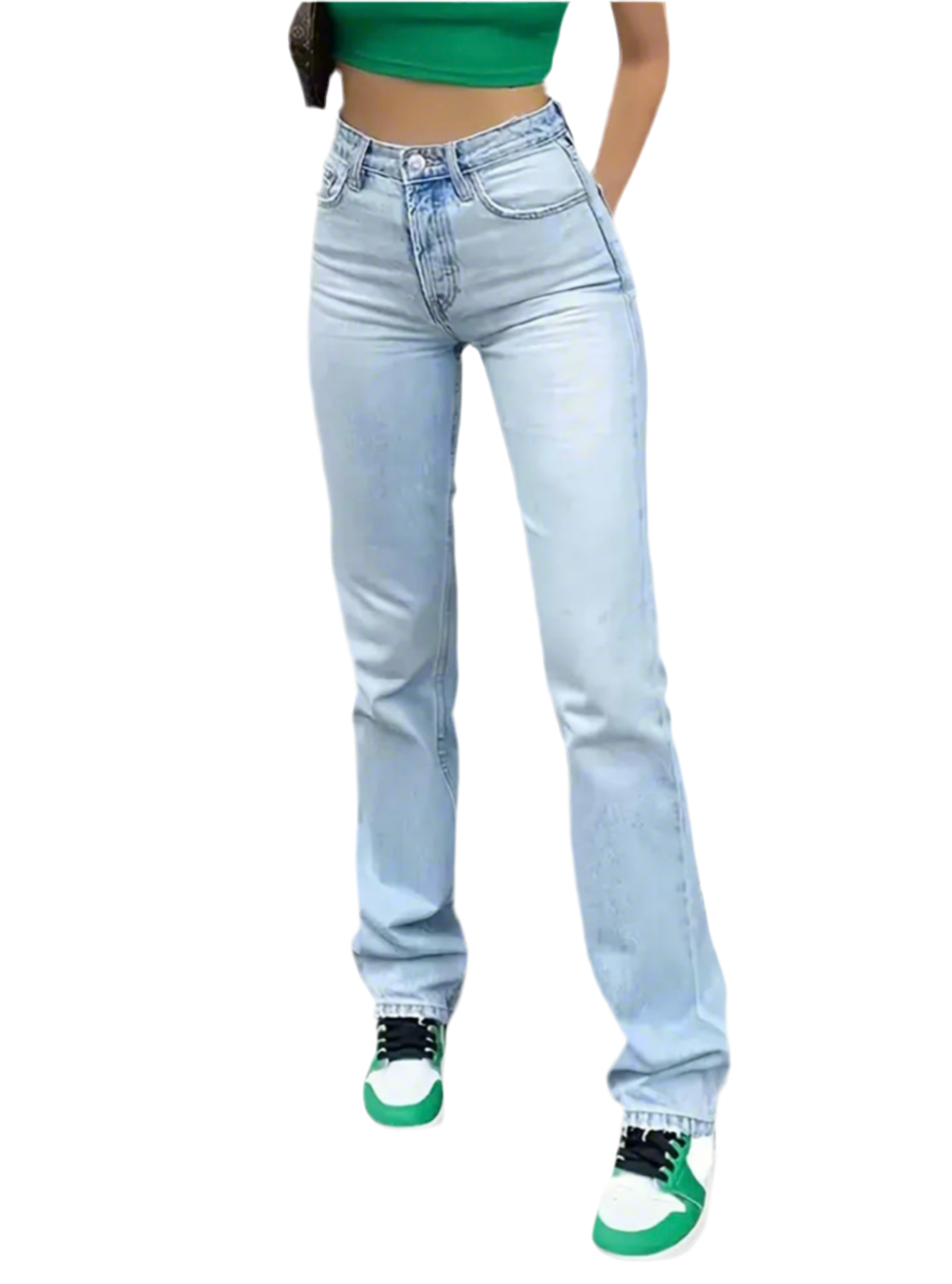 High Waist Light Washed Straight Jeans, Slash Pocket Casual Loose Fit Denim Pants, Women's Denim Jeans & Clothing