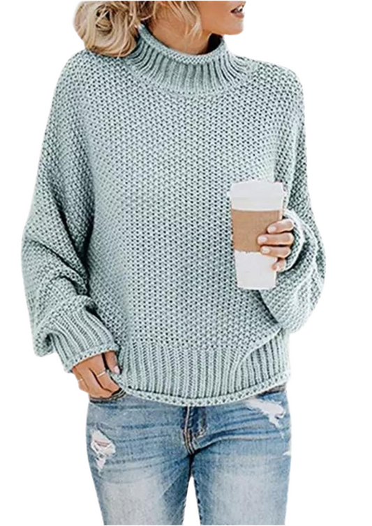 Forever Cozy Mock Turtleneck Knit Sweater in Light Blue