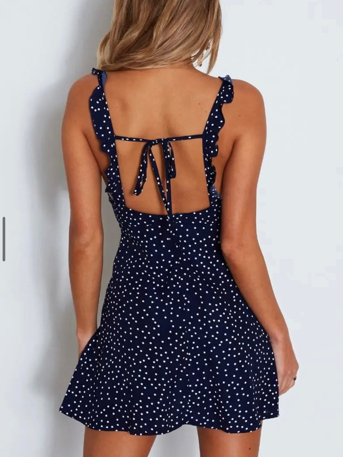 CLEARANCE! Women's Blue Fashion Sleeveless Polka Dot V-Neck Dress Cami Mini Backless