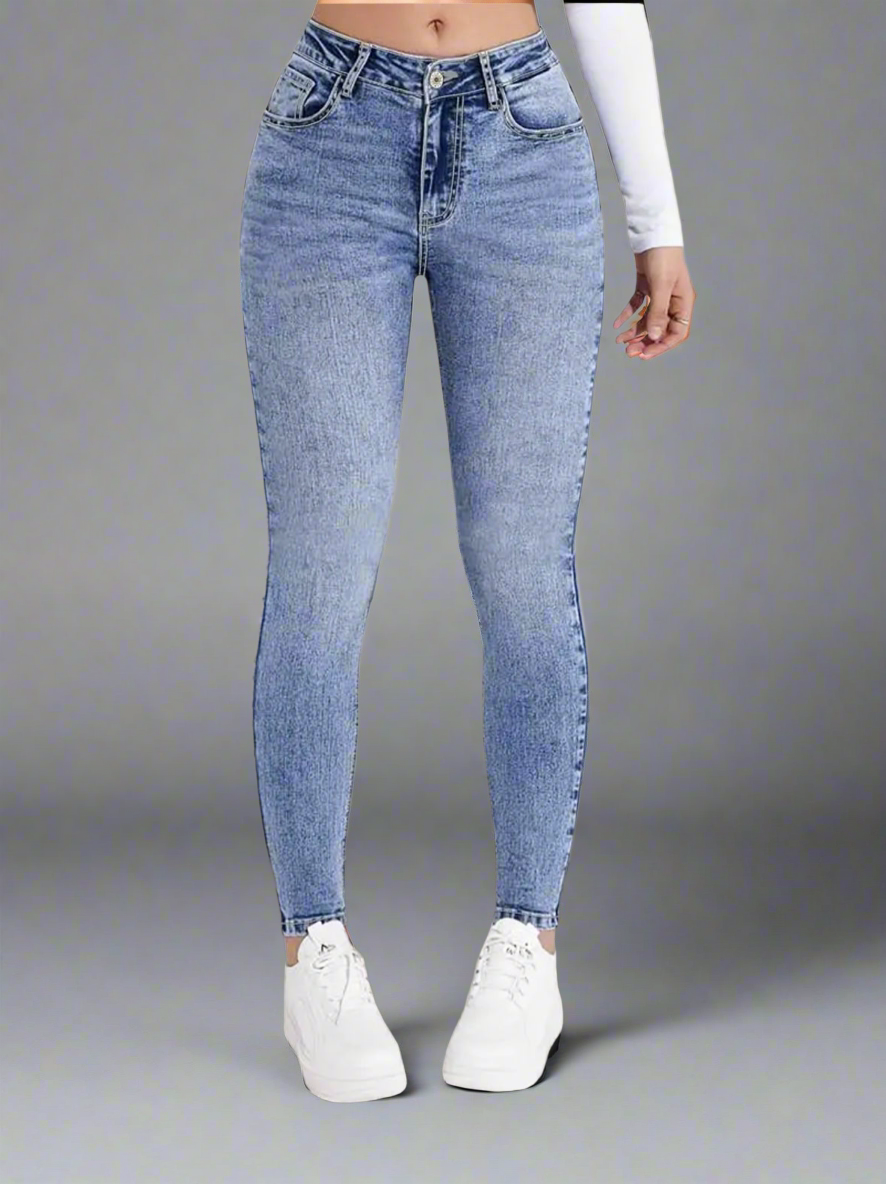 Slim Fit Mid Rise Washed Skinny Jeans, High Stretch Slant Pockets Casual Tight Jeans, Women's Denim Jeans & Clothing